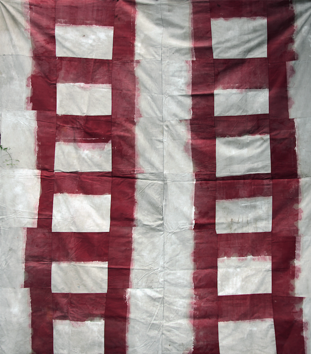 Jean Pierre Pincemin, 1969, acrylic on drop cloth, 70 x78 inches, private collection