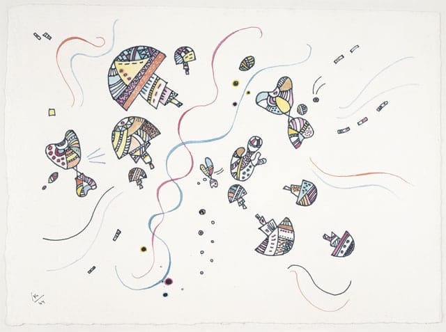 Wassily Kandinsky, "Last Watercolor (Dernière aquarelle, 1944), watercolor, India ink, and pencil on paper, 10 1/16 × 13 5/8 in, Centre Georges Pompidou, Musée national d’art moderne, Paris (© Centre Pompidou, MNAM-CCI /  Philippe Migeat / Dist.RMN-GP, © 2014 Artists Rights Society [ARS], New York / ADAGP, Paris)