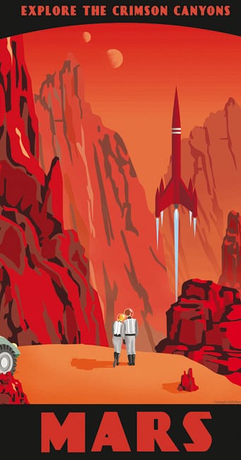 "Explore the Crimson Canyons," Mars travel poster by Steve Thomas (courtesy Guerilla Science)