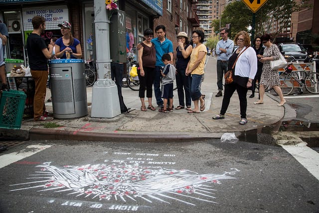 Memorial for Allison Liao, with the Liao family and Families for Safe Streets (photograph by Rabi Abonour, courtesy Right of Way)