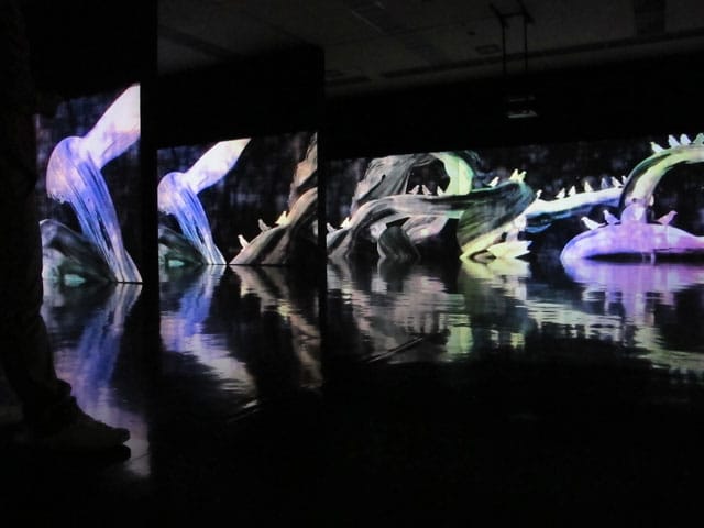 teamLab, "Crows are Chased and the Chasing Crows are Destined to be Chased as Well - Light in Dark" (2014)