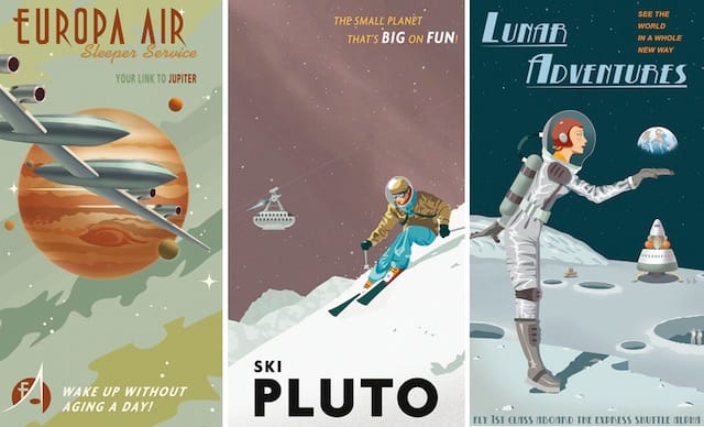 Intergalactic travel posters by Steve Thomas (courtesy Guerilla Science)