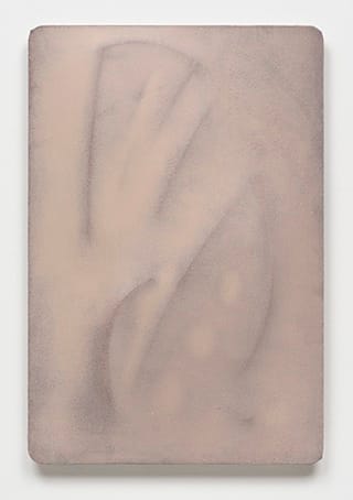 Jennifer Boysen, "Untitled" (2014), Pigment, tempera on canvas on found metal object , 29 x 19.5 inches (via  cherryandmartin.com)