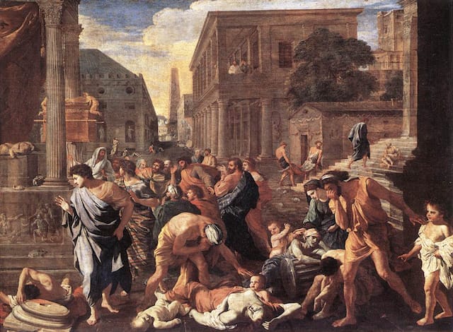 Nicolas Poussin, "The Plague at Ashdod" (1630). Oil on canvas, 148 x 198 cm. Musée du Louvre, Paris. (Image via Web Gallery of Art)