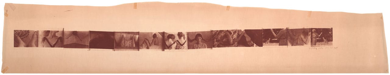 Francesca Woodman, "Zig Zag Study, New York" (1980), archival pigment estate print, 14.25 x 75.5 cm (5 5/8 x 29 3/4 in) (all images © The Estate of Francesca Woodman, courtesy George and Betty Woodman, and Victoria Miro, London)