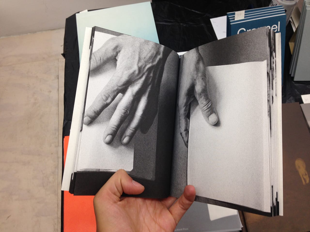 Emil Salto, One Hand, and the Other, 2014. Black/White Risoprint, 19 x 14.5 cm. 28 pages, 28 images. Cornerkiosk press 2014