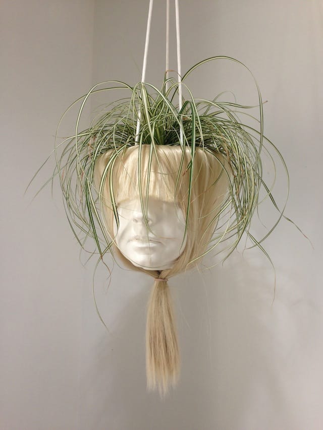 Natalie Jones, "Untitled (Head Planter)" (2013), Plaster, wig, lacquer, rope, paint