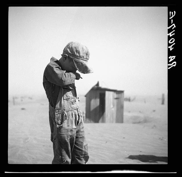Farmer's son in the dust of Cimarron County, Oklahoma, photograph by Arthur Rothstein (April 1936) (via Photogrammar/Library of Congress)