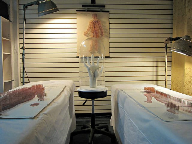 Prune Nourry's “Imbalance” installation in a Chinatown foot-massage parlor