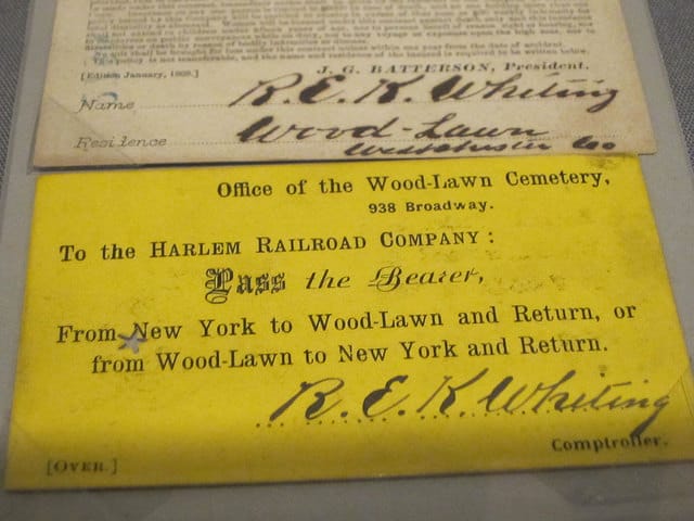 Harlem Railroad Company ticket to Woodlawn (1870s)