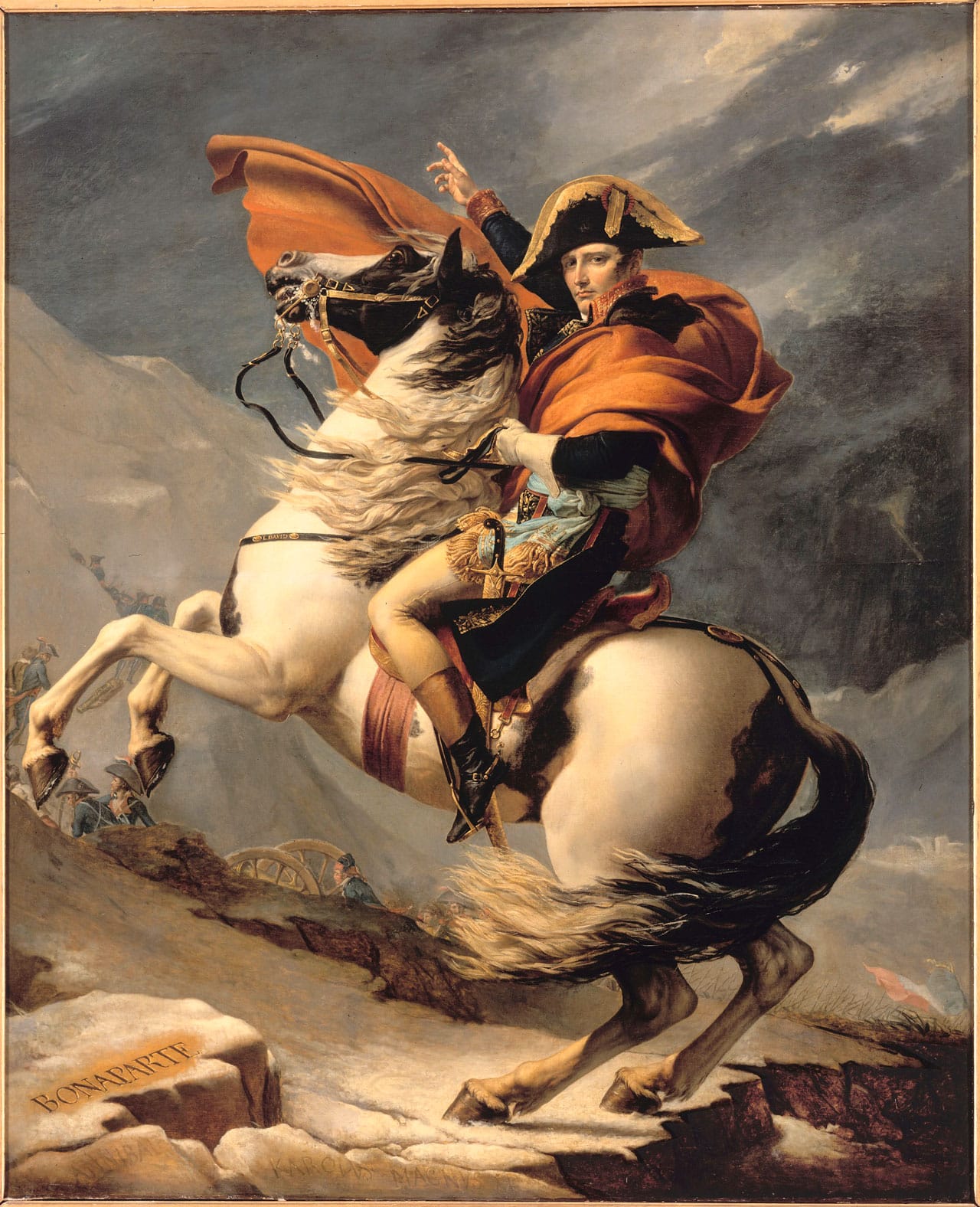 Jacques-Louis David, "Napoleon Crossing the Alps" (1803), oil on canvas, 267.5 x 223 cm, Musée national des châteaux de Versailles et de Trianon (© RMN [Château de Versailles] F. Raux) 