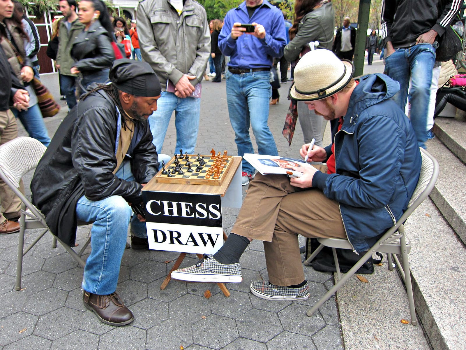 Clark Stoeckley, "Chess Draw," where the artist drew his opponent and the match ended at checkmate or the portrait's completion