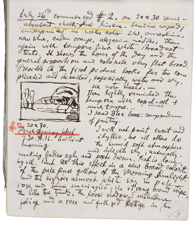 Oscar Bluemner’s painting diary, kept from June 12, 1911 until January 30, 1912. (Image courtesy of the Archives of American Art, Smithsonian Institution)