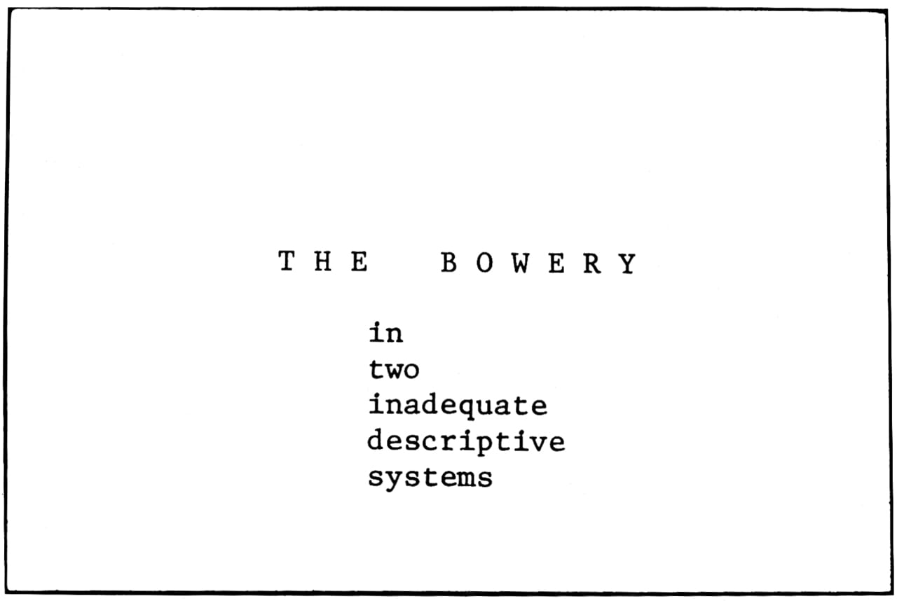 Detail of Martha Rosler's "The Bowery in two inadequate descriptive systems" (1974–75) (click to enlarge)