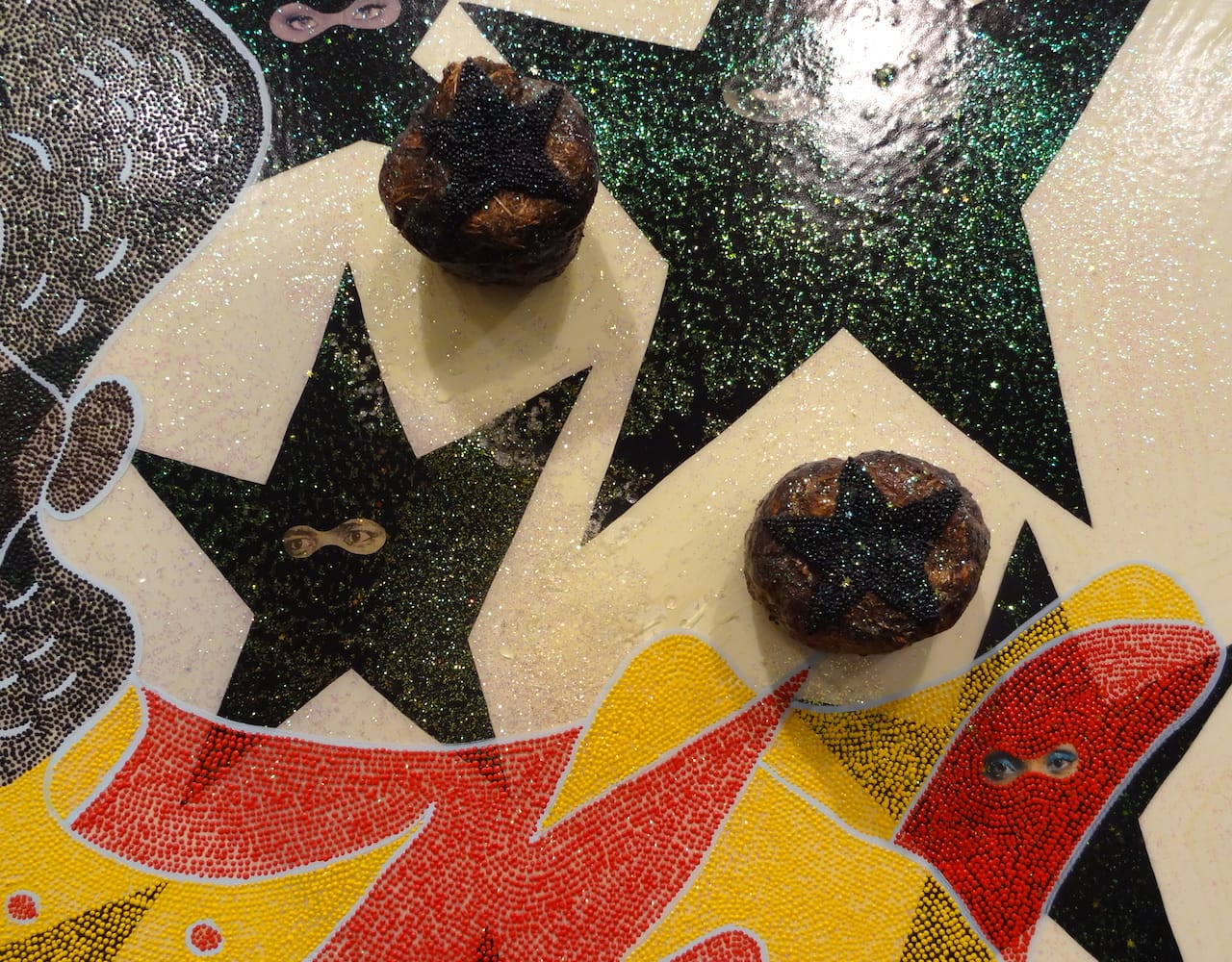 Detail of Chris Ofili, "The Legend of Captain Shit and the Legend of Black Stars (Third Version)" (1998)