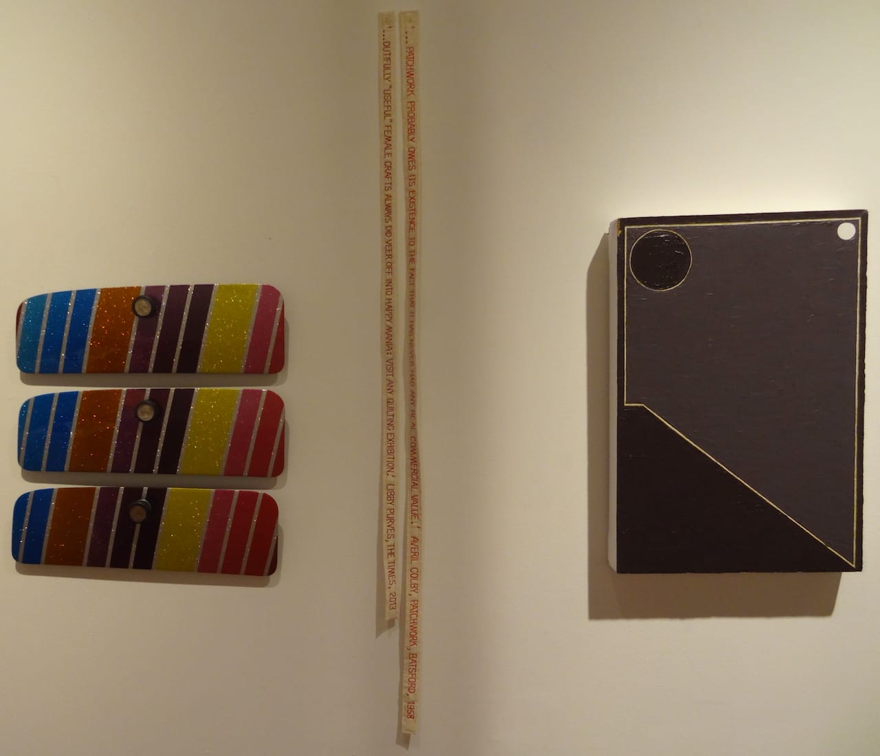 Works by Simon Emery (left) and Sara Impey (center) presented by the UK's Blackwater Polytechnic and a painting by Michael Ottersen (right) presented by Seattle's Season gallery, at Theodore:Art