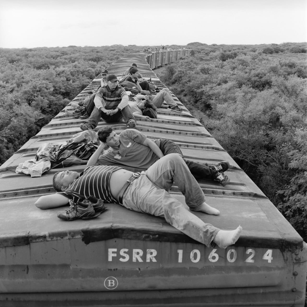 Central American migrants on the first leg of their journey on La Bestia. The train starts in Arriaga in Chiapas, Mexico about 160 miles from the Guatemalan border. 