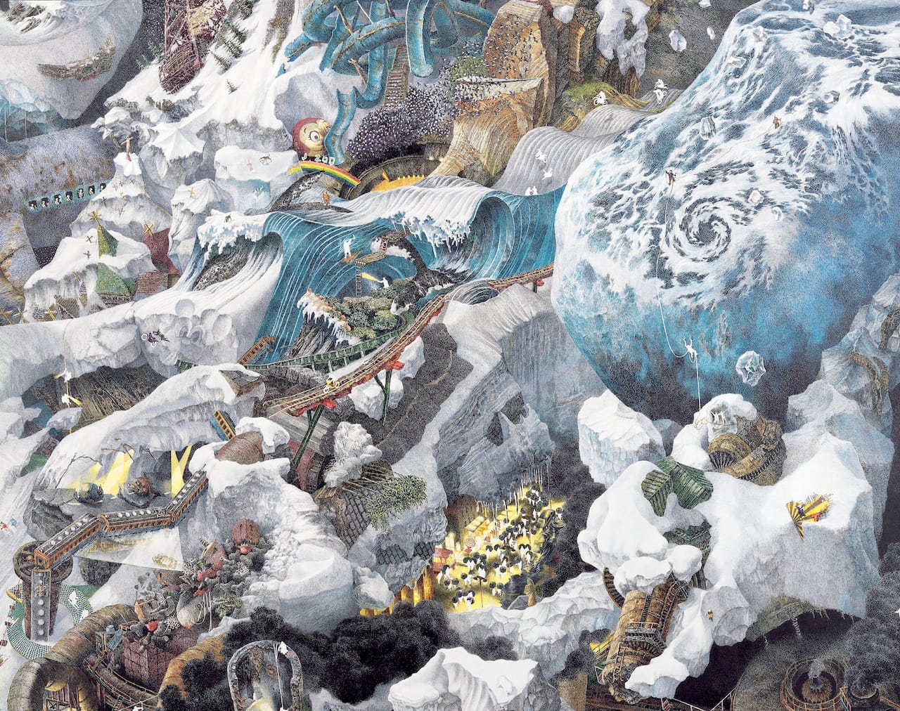 Manabu Ikeda, (b. 1973), Foretoken (detail), 2008. Pen, acrylic ink on paper, mounted on boards; 72 x 132 in.  Collection of Sustainable Investor Co., Ltd. © Manabu Ikeda, courtesy Mizuma Art Gallery. 