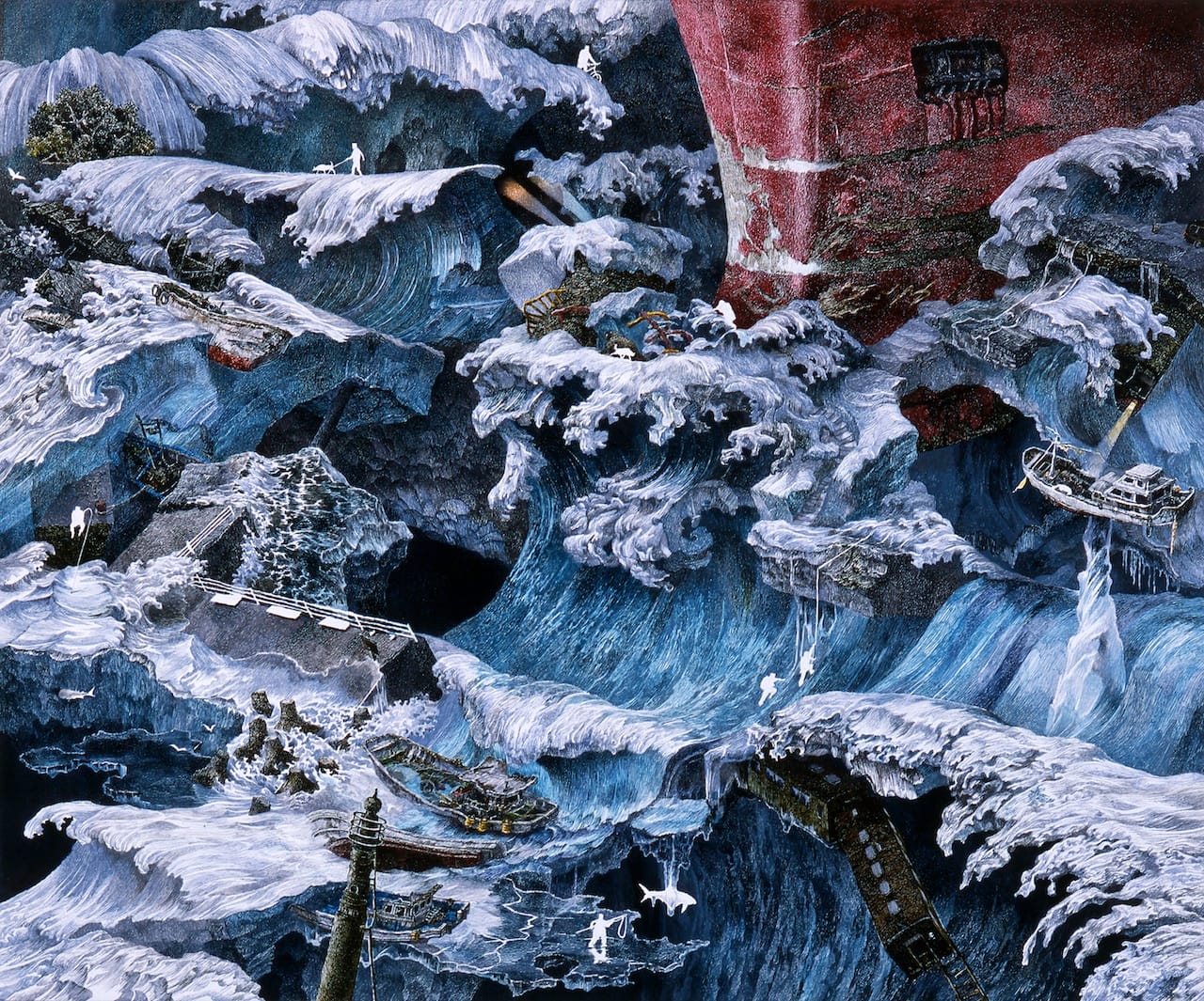 Manabu Ikeda, (b. 1973), Ice Stream (Episode from Foretoken), 2009. Pen, acrylic ink on paper, mounted on board; 13 4/5 x 17 5/7 in. Private Collection, New York. © Manabu Ikeda, courtesy Mizuma Art Gallery. Photo by Kei Miyajima.