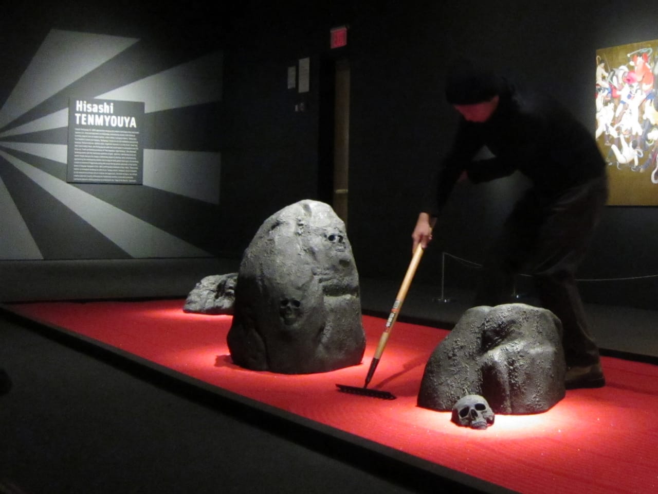 Hisashi Tenmyouya, (b. 1966), Rhyme, 2012. Acrylic paint, gold leaf on wood; inkjet print on paper, mounted on wood; each 49 7/8 x 118 1/8 in. Chazen Museum of Art, University of Wisconsin-Madison, Colonel Rex W. & Maxine Schuster Radsch Endowment Fund purchase, 2013.23.1-.2a-b. Fiberglass reinforced polyester, calcium carbonate; variable dimensions. Chazen Museum of Art, University of Wisconsin-Madison, John H. Van Vleck Endowment Fund purchase, 2013.23.3a-g.