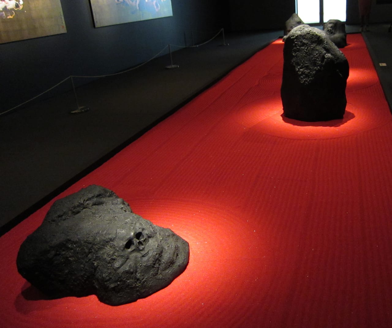 Hisashi Tenmyouya, (b. 1966), Rhyme, 2012. Acrylic paint, gold leaf on wood; inkjet print on paper, mounted on wood; each 49 7/8 x 118 1/8 in. Chazen Museum of Art, University of Wisconsin-Madison, Colonel Rex W. & Maxine Schuster Radsch Endowment Fund purchase, 2013.23.1-.2a-b. Fiberglass reinforced polyester, calcium carbonate; variable dimensions. Chazen Museum of Art, University of Wisconsin-Madison, John H. Van Vleck Endowment Fund purchase, 2013.23.3a-g.