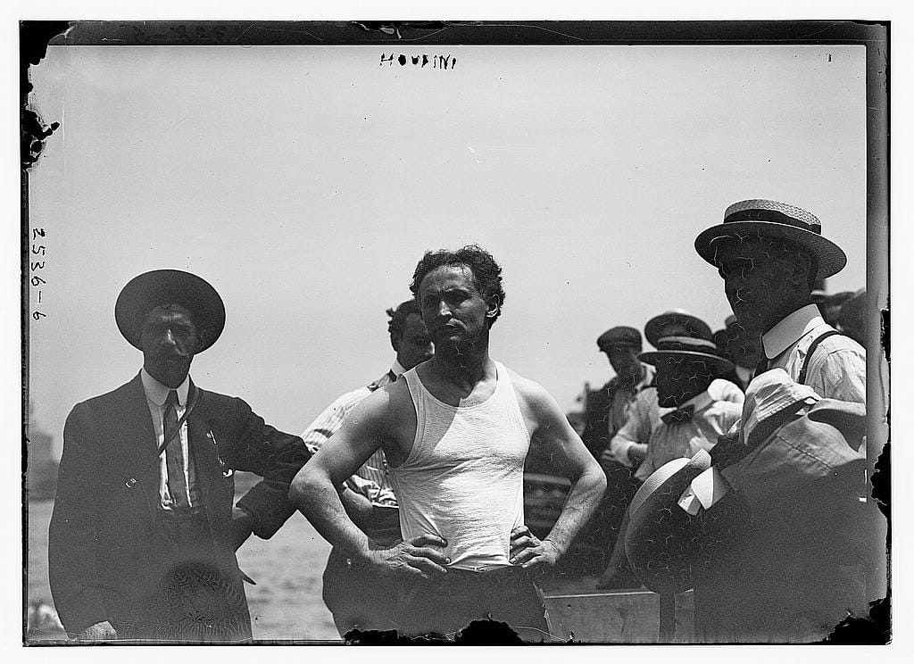 Houdini after an escape performance (1910-15) (via Library of Congress)
