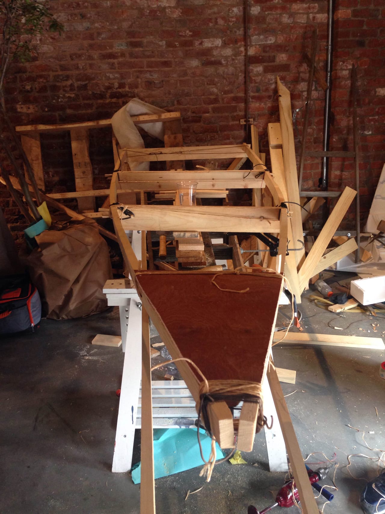 The frame of Bowthorpe's Red Hook boat