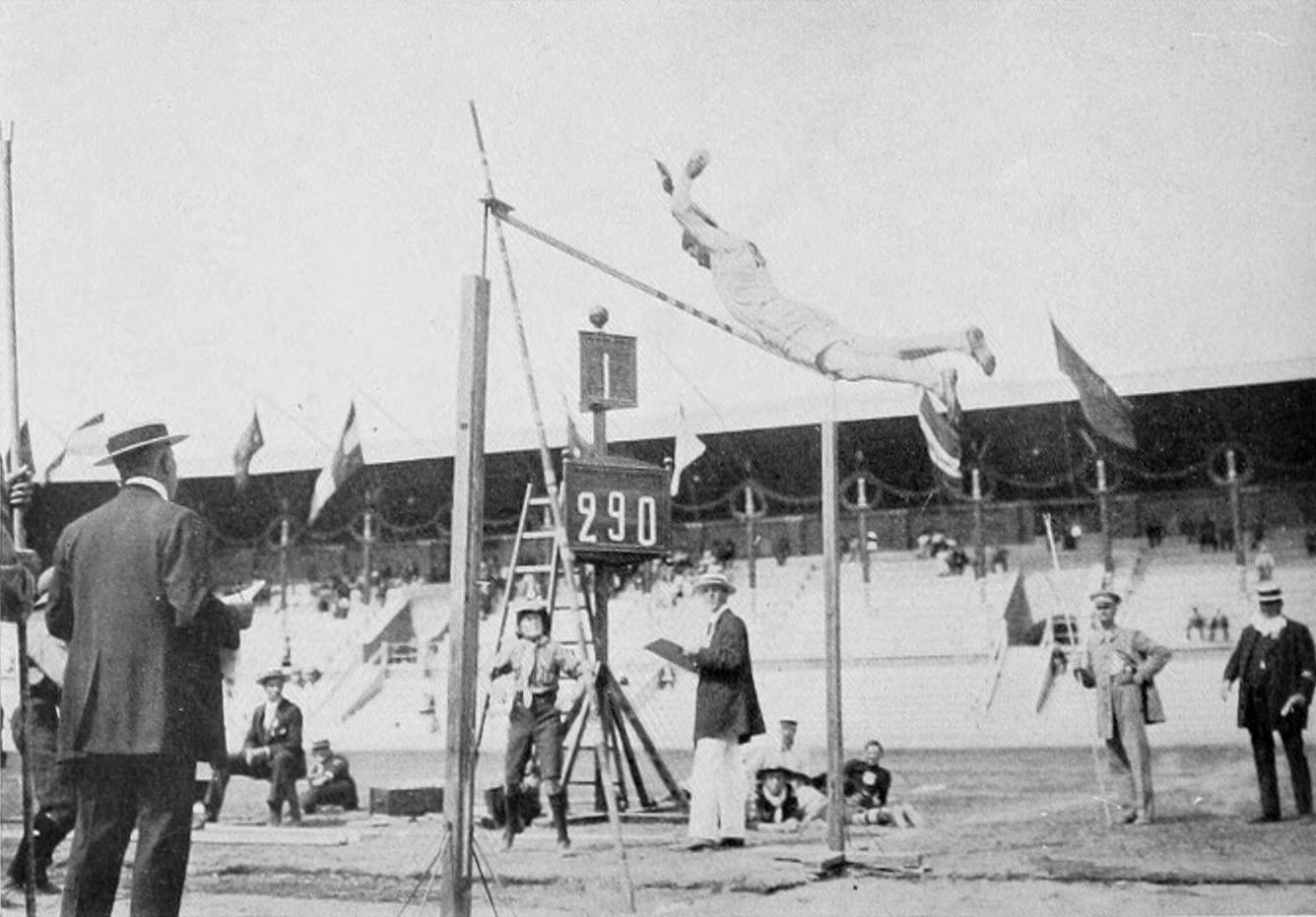 Jim Thorpe pole vaulting in the decathlon at the 1912 Summer Olympics in Stockholm (via IOC)