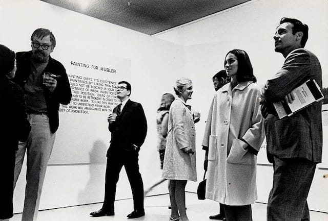 John Baldessari (left) at the opening of his exhibition at the Molly Barnes Gallery in Los Angeles, 1968 (probably on a Saturday). Photo by Phillip T. Jones. (via blogs.getty.edu)