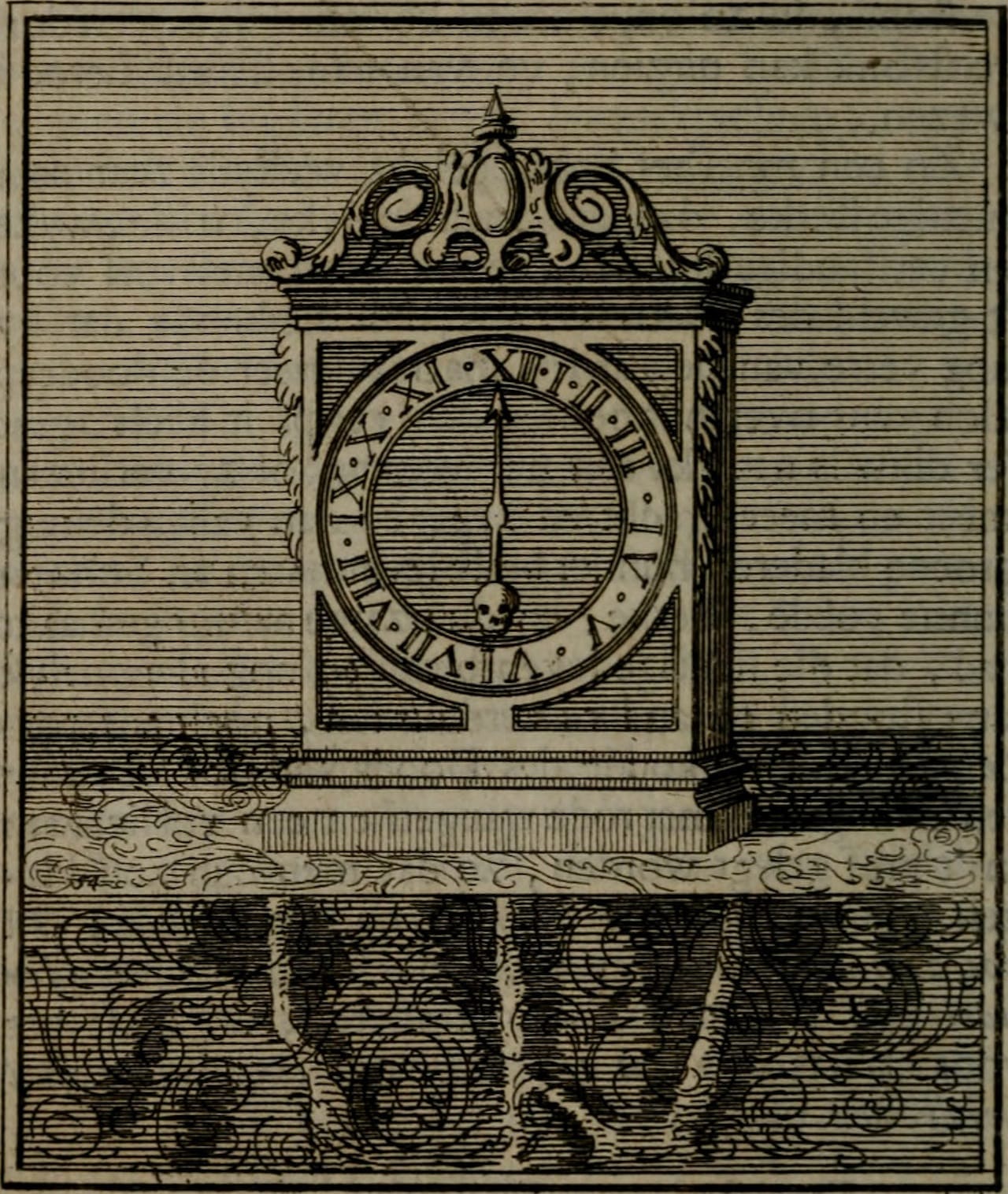 Illustration of a clock with a skull (1741) (via Internet Archive Book Images)