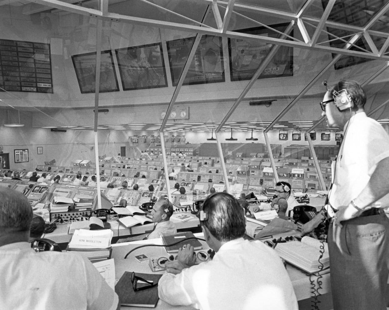 Apollo Director Phillips monitors Apollo 11 pre-launch activities at Mission Control (July 16, 1969) (via NASA)