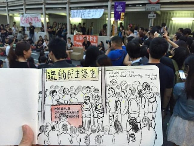 A drawing by Helen Chan ‎of a "mobile democracy classroom" (Image via Facebook) 