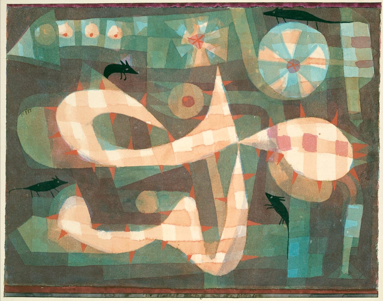 The Barbed Noose with the Mice. 1923. Watercolor and gouache on paper, bordered with gouache. The Berggruen Klee Collection, 1987 (1987.455.13).