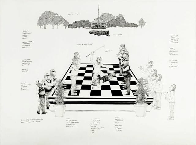 Ray Anthony Barrett, "Porchmonkey Pawns For Manicured Lawns Jockey For Position Without Inquisition (Battle Chess), (from Porch Monkeys), 2014. All images courtesy of the artist and Diane Rosenstein Fine Arts.