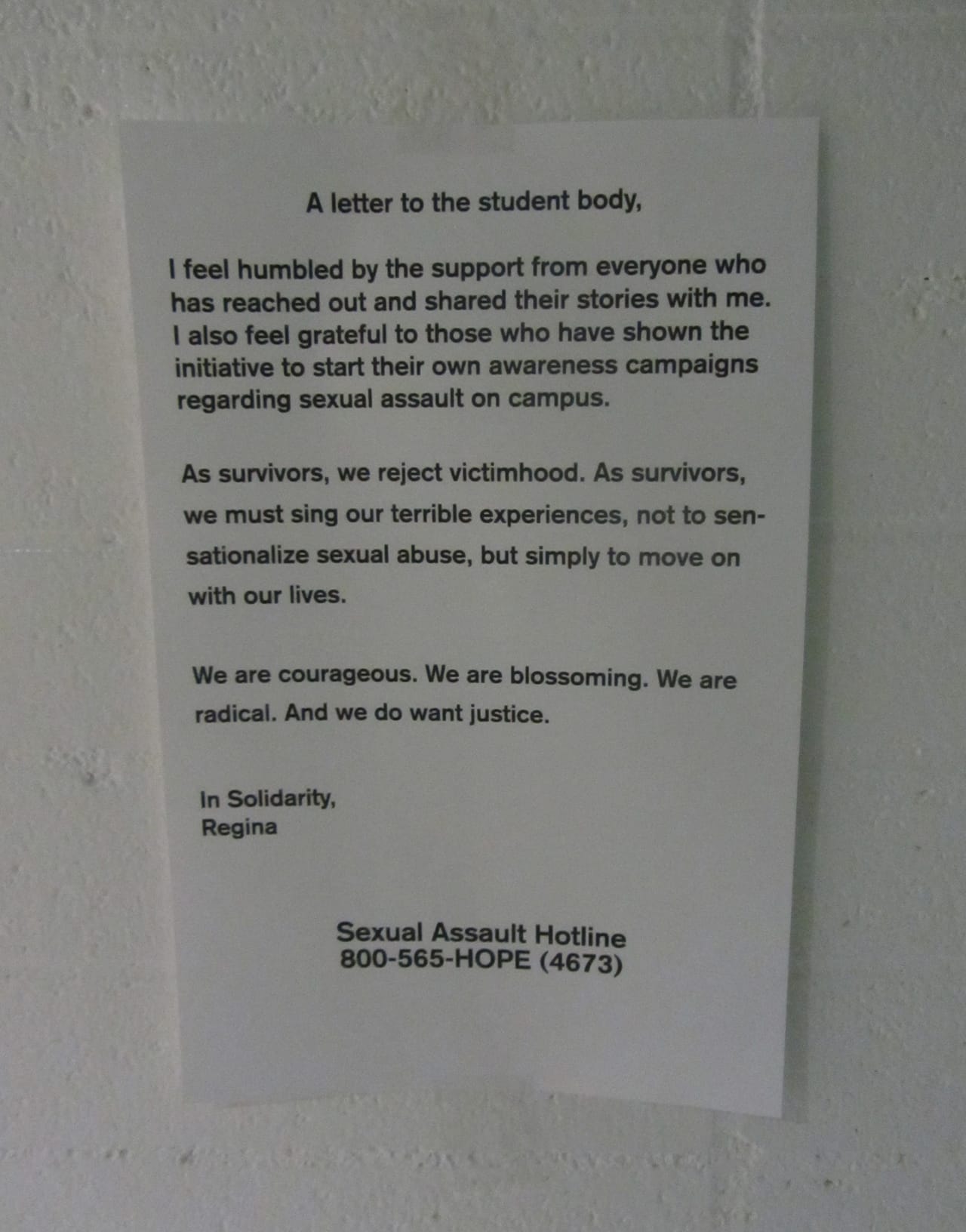 Letter posted by the Title IX complainant at CalArts (click to enlarge)