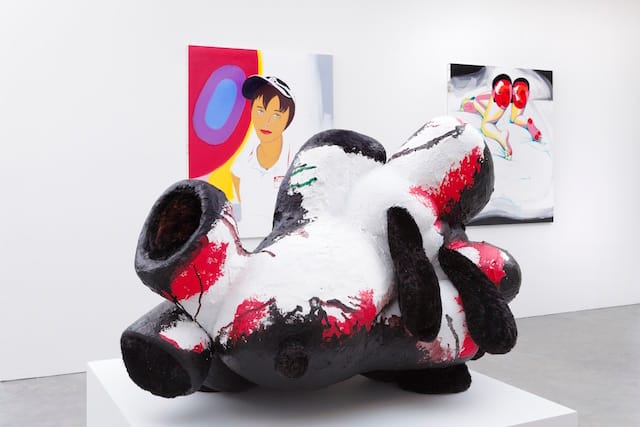 The painting by Kensett and the surreal watercolor and stencil of the two puppies show two artists glorifying the American landscape. For Kensett, his concern is a idealized, tamed wilderness. For the unknown artist of the puppy painting, the combination of the giant, but carefully fenced in, dogs, large spray of flowers, and mill building in the background continues the idea of mastery over nature — and with the mill, harnessing it for economic purposes," Murphy said. (From the collection of Jonathan and Karin Fielding, photo by Arthur Evans)