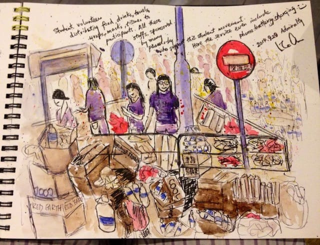 A drawing of student volunteers by Wink Au‎ (Image via Facebook) 