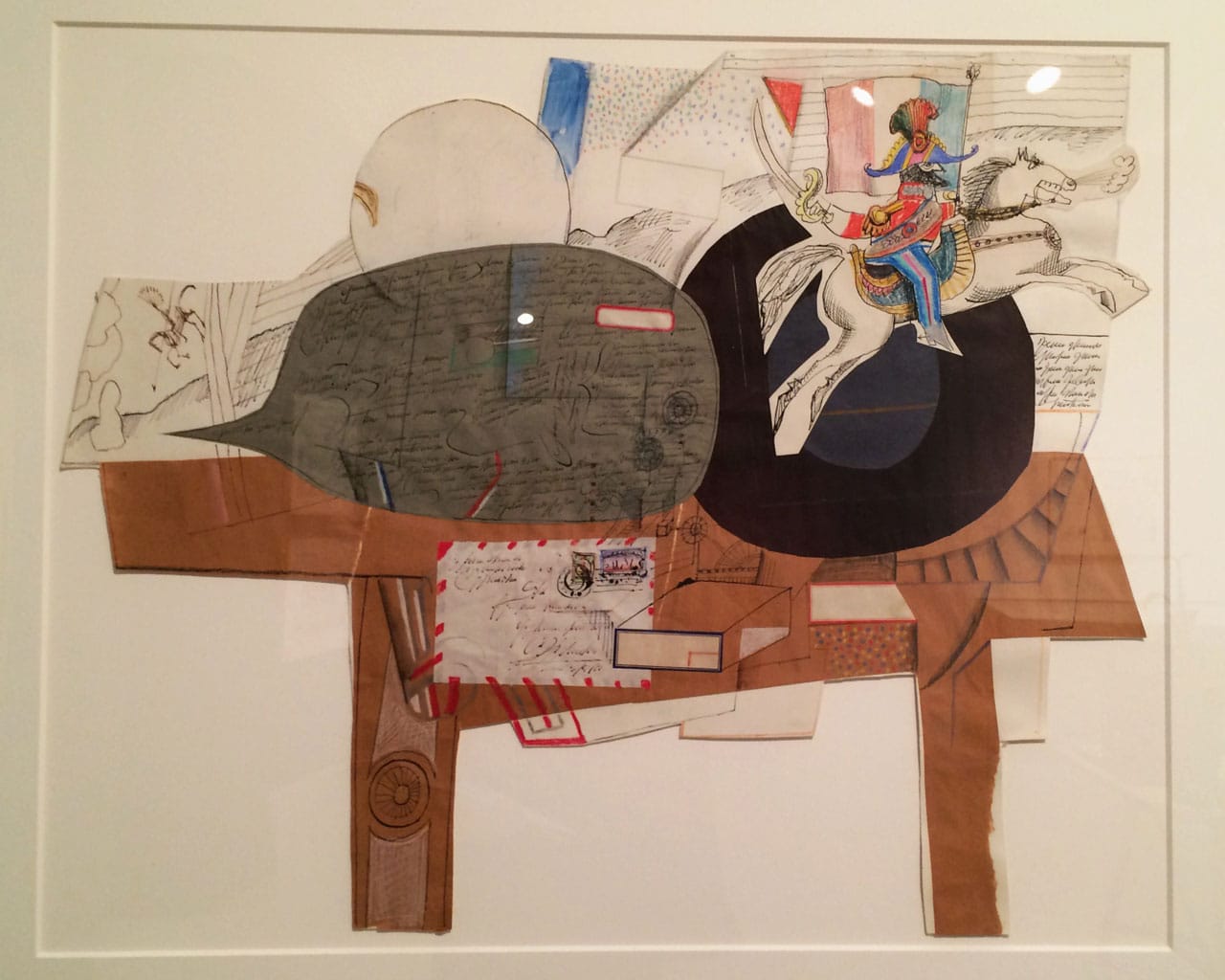 Saul Steinberg, "Untitled (Table)" (c. 1965), colored pencil, graphite, ink, and collage on paper, 22-1/4" x 27-1/2"