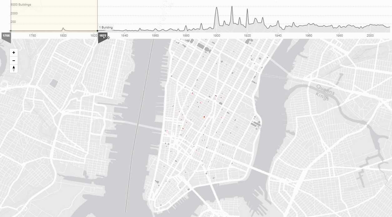 Urban Layers, showing the age of buildings across Manhattan (courtesy Morphocode)