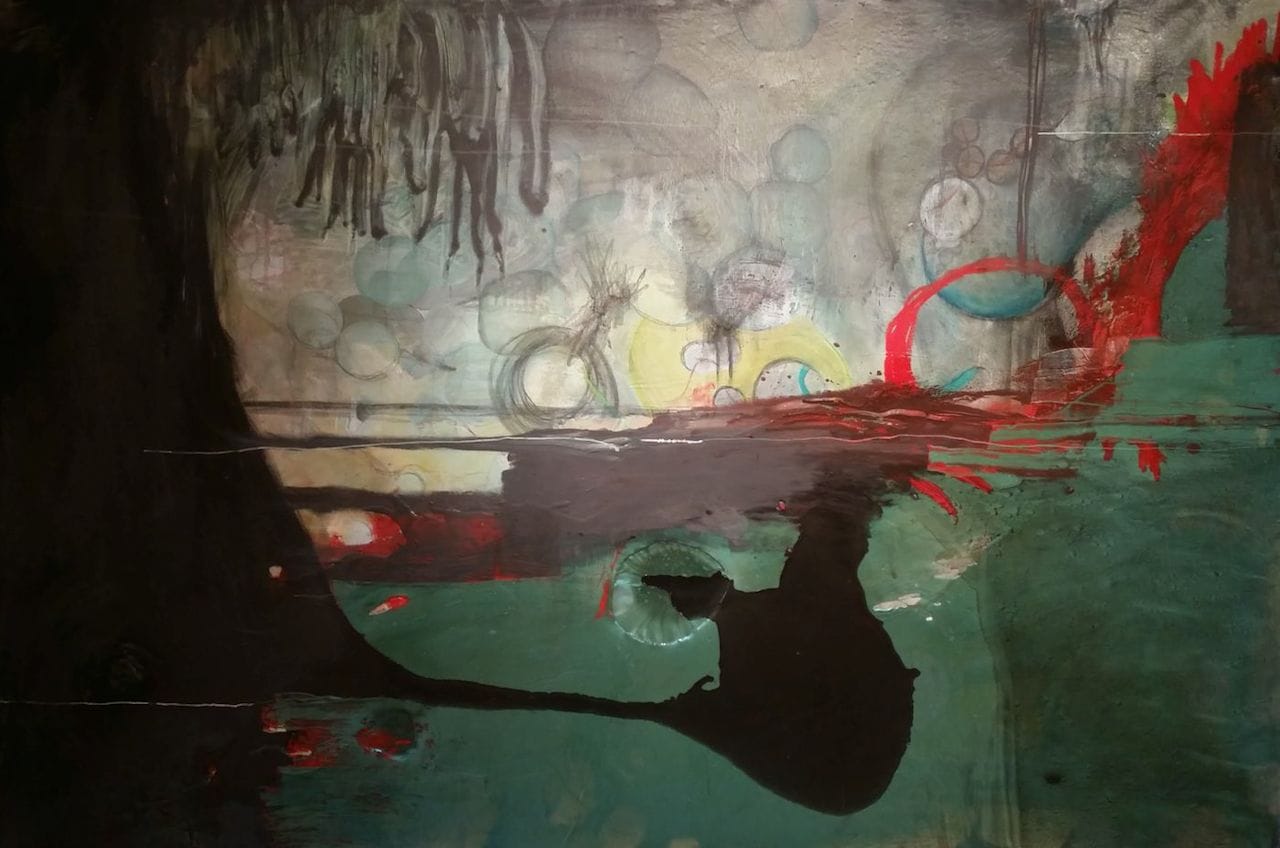 Jen Evans, "I Wish I Could Still Breathe Underwater", mixed media on panel