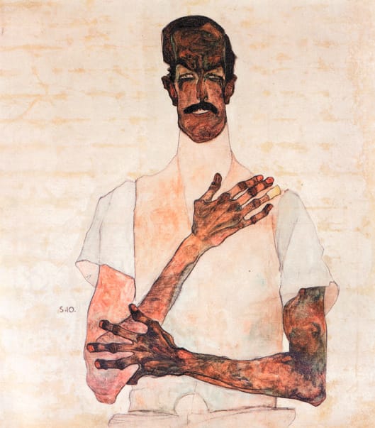 Egon Schiele, "Portrait of Dr. Erwin von Graff" (1910) oil, gouache, and charcoal on canvas (Private Collection)