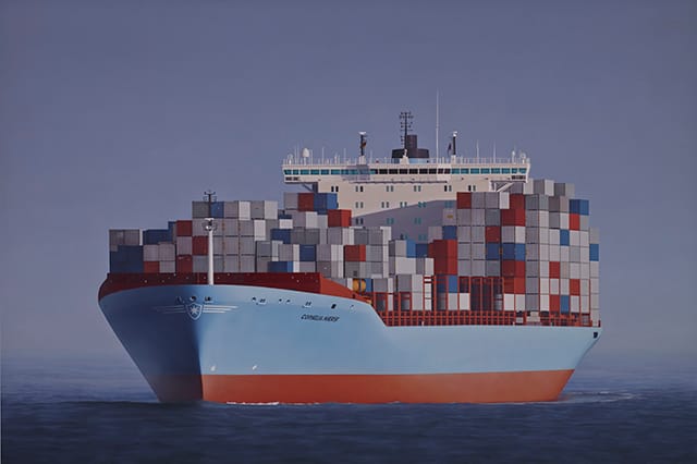 Obituary portrait: Arnold Maersk Mc-Kinney Moller, 2013, Oil and enamel on board, 100 x 150 cm 