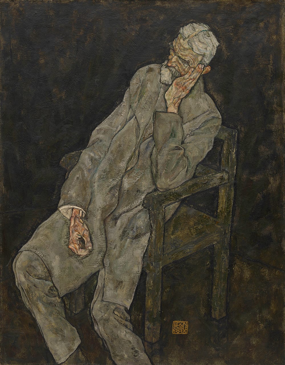 Egon Schiele, "Portrait of Johann Harms" (1916), oil with wax on canvas (The Solomon R. Guggenheim Museum, New York, photo credit: The Solomon R. Guggenheim Foundation / Art Resource, NY)