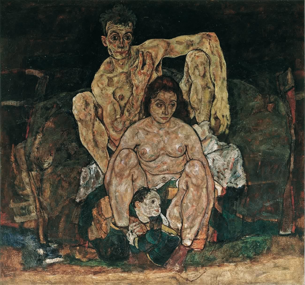 Egon Schiele, "The Family (Squatting Couple)" (1918), oil on canvas (Belvedere, Vienna)