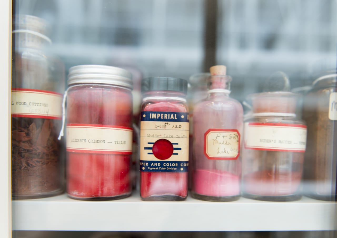 The Straus Center’s materials collection includes an impressive array of pigments to aid research and conservation work. Photo: © Peter Vanderwarker. 