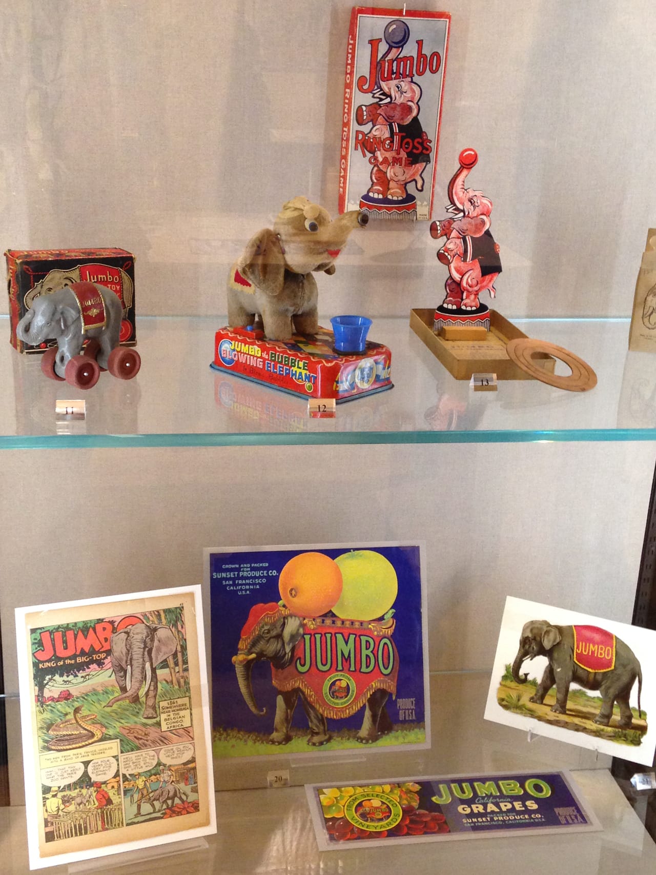 Installation view, 'Jumbo: Marvel, Myth, and Mascot' at the Tufts University Art Gallery (all photos by the author for Hyperallergic unless otherwise noted)