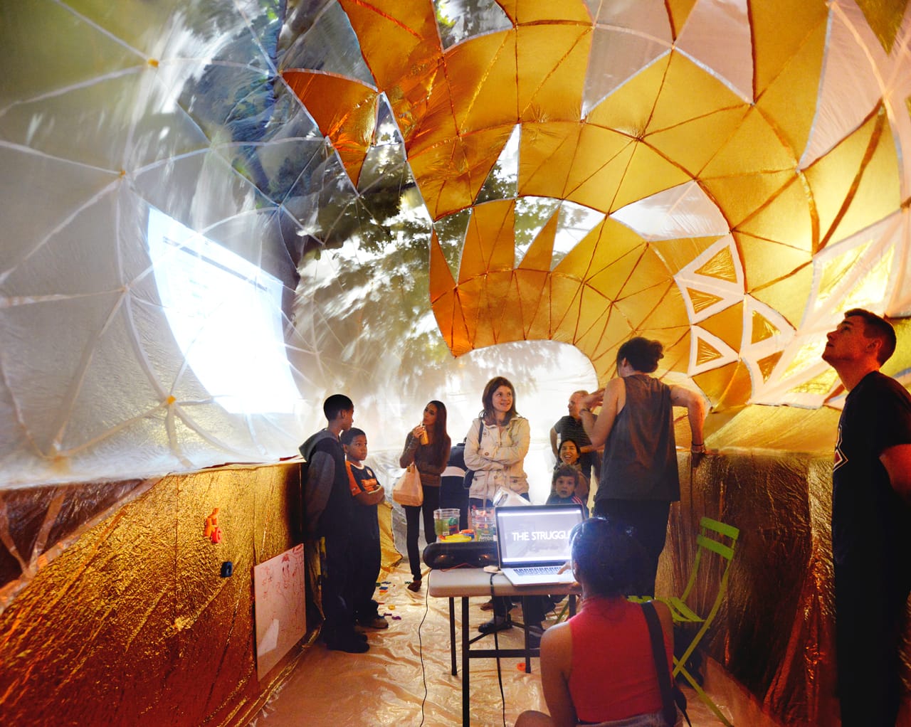 Simone Varano setting up for her screening