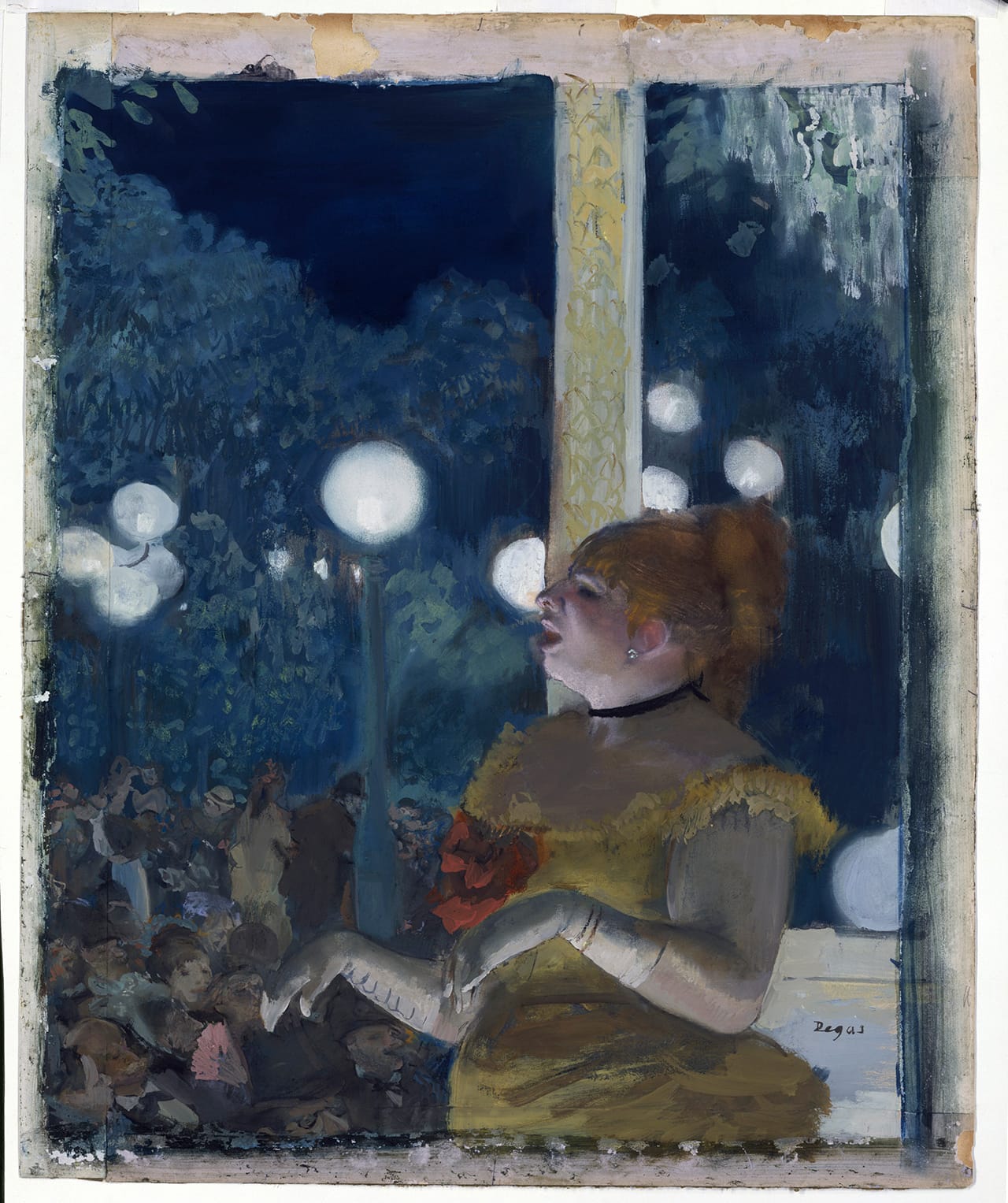 Edgar Degas, "Au Cafe Concert: Le Chanson de Chien" (1875), essence, gouache, pastel and monotype on joined paper, 22 5/8 x 17 7/8 in. (57.7 x 45.4 cm)