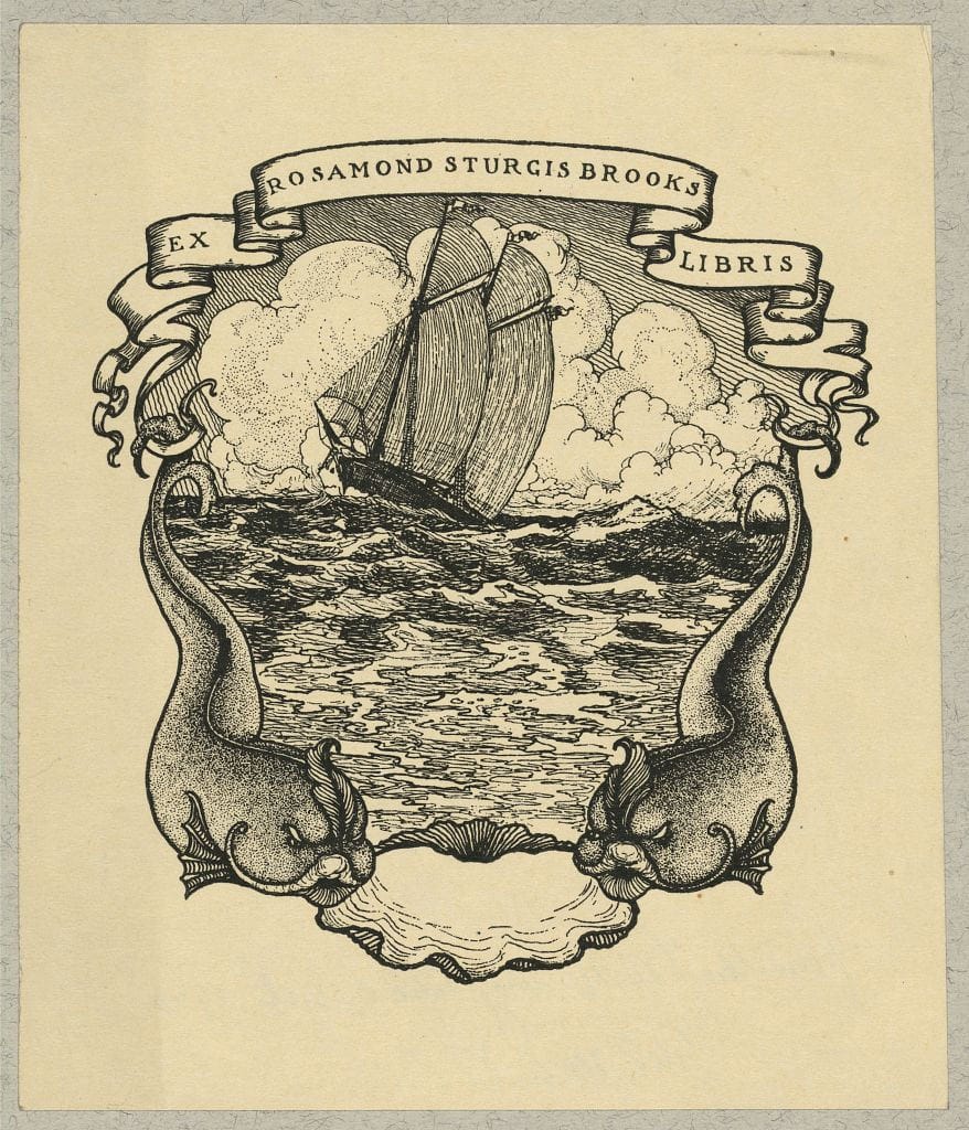 Bookplate of Rosamond Sturgis Brooks, designed by artist Dorothy Sturgis Harding (1920), lithograph (via Library of Congress, Prints and Photographs Division)