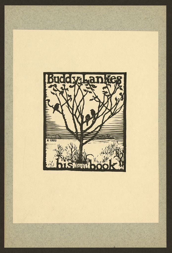 Bookplate of Buddy Lanke, designed by Julius J. Lankes (1920), woodcut (via Library of Congress, Prints and Photographs Division)